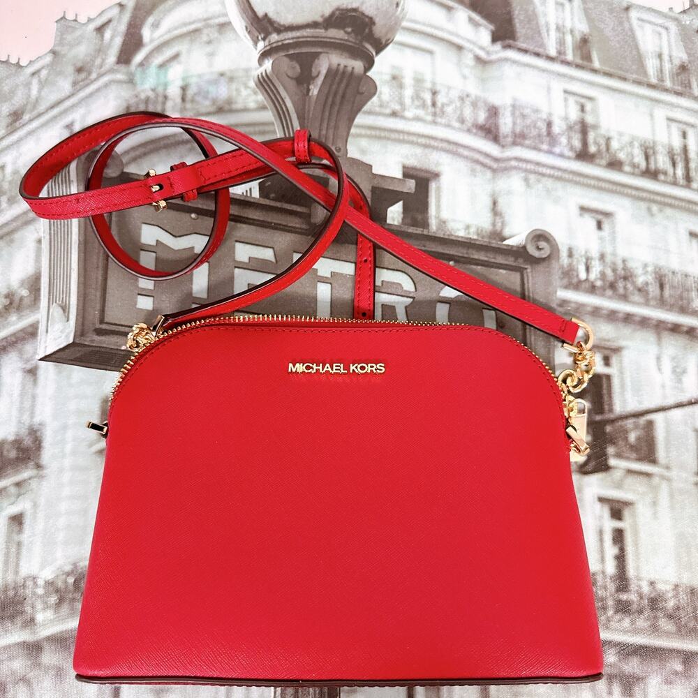 MK Red Leather Dome Crossbody Bag Adjustable Strap Small Shoulder Purse